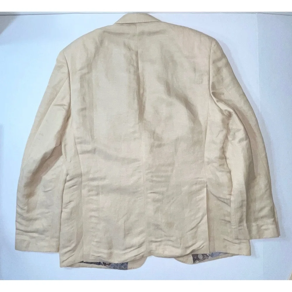 Tallia Linen Blend Blazer Mens 42R Beige Tan Patchwork Lining Sport Coat Jacket